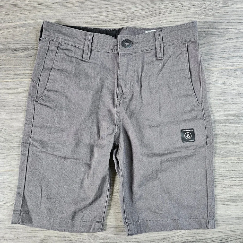 Volcom Kids Big Boys Frckn Drifter 18 Modern Fit Chino Shorts Size 27 (12) Grey